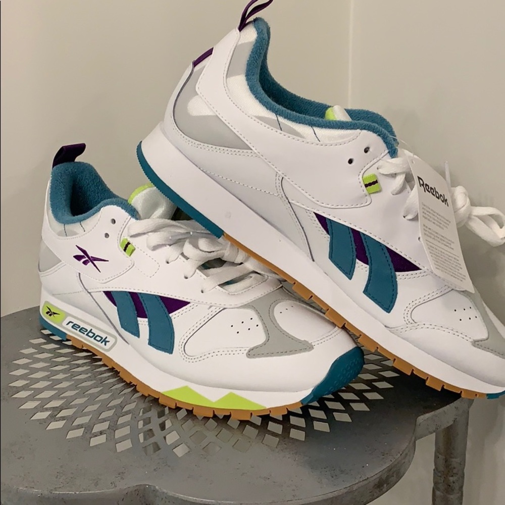 Reebok white/purple/aqua/neon sneakers size 9